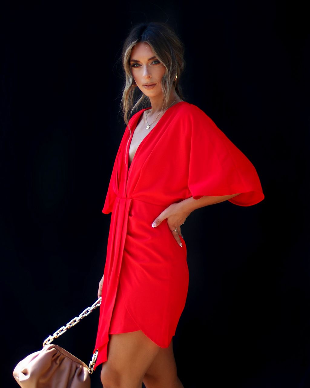 Porticia V-Neck Mini Dress - Red sold by Vici product image thumbnail 3