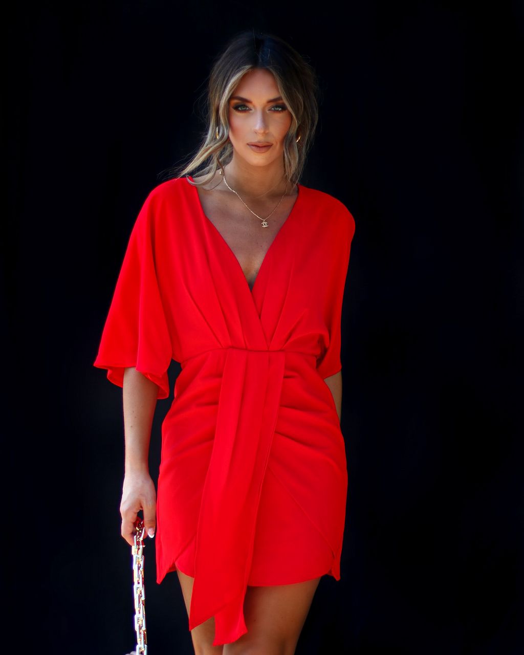 Porticia V-Neck Mini Dress - Red sold by Vici