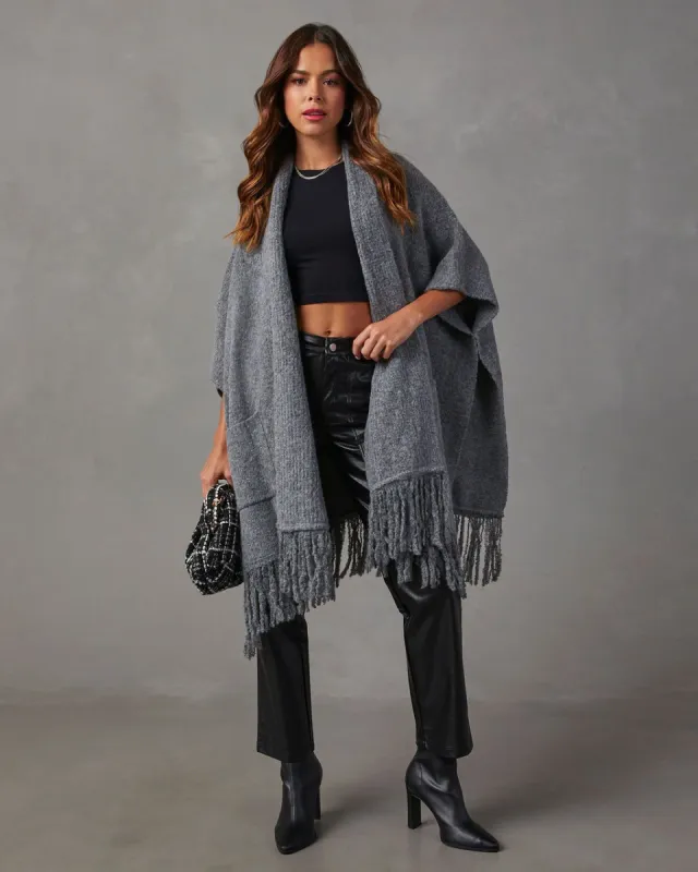 Yonta Fringe Poncho - Charcoal sold by Vici
