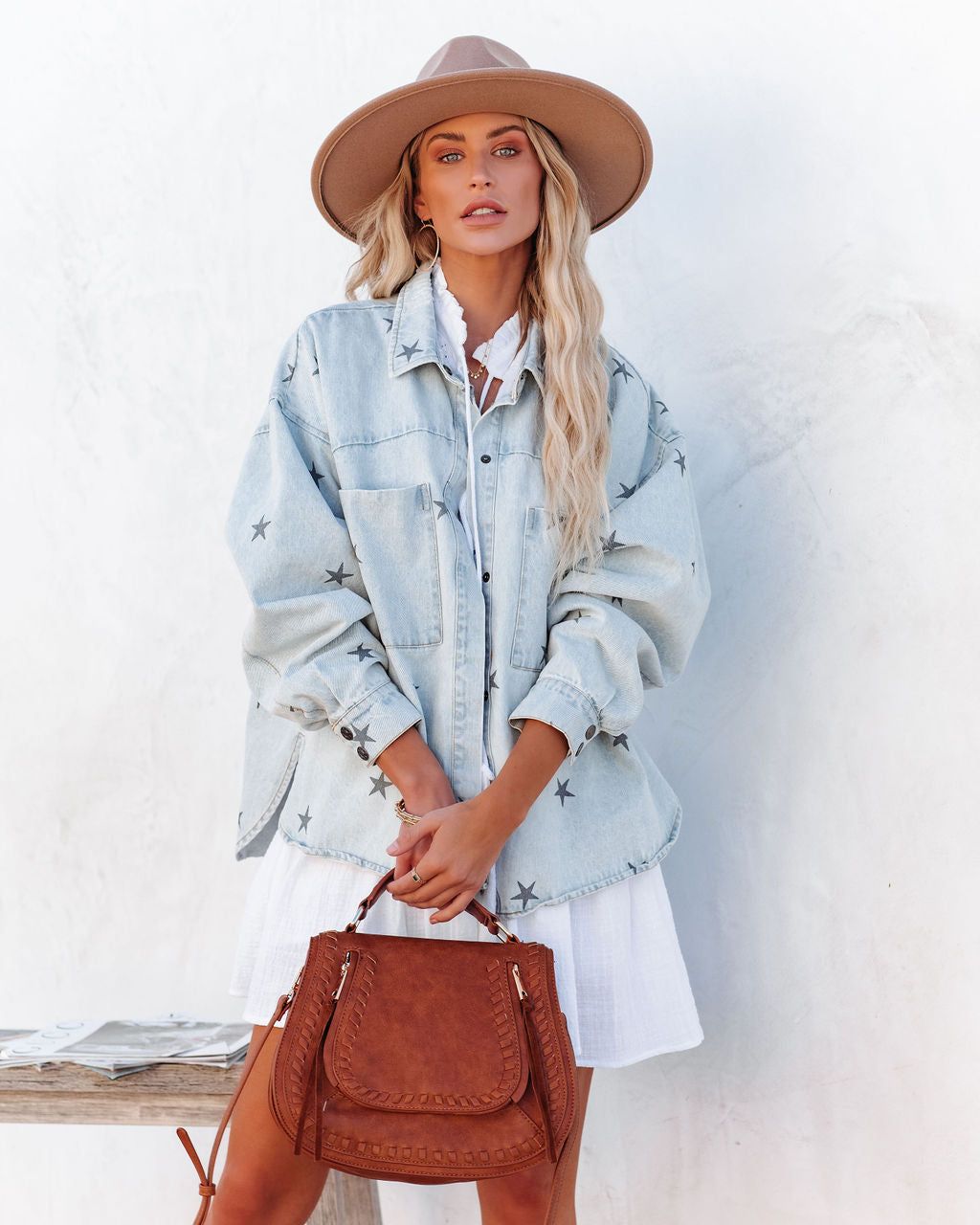 Stellar Button Down Denim Shacket - Light Wash - FINAL SALE sold by Vici product image thumbnail 6
