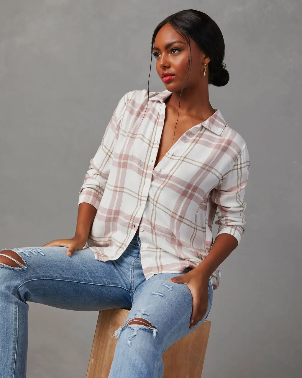 Gail Plaid Button Down Top sold by Vici product image thumbnail 2