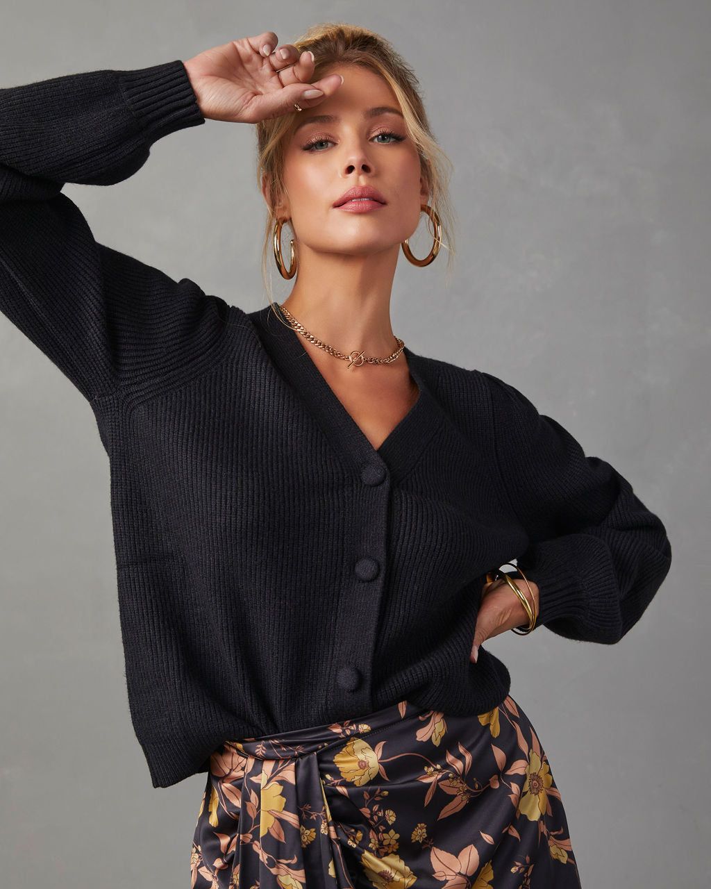 Reedley Button Front Cardigan - Black sold by Vici product image thumbnail 2