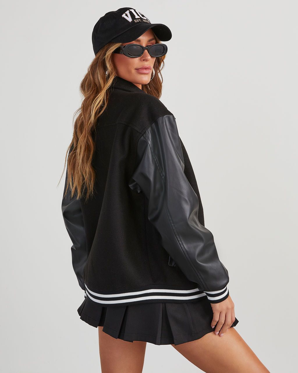 Sporty Aesthetic Oversized Varsity Bomber Jacket - Black sold by Vici product image thumbnail 4