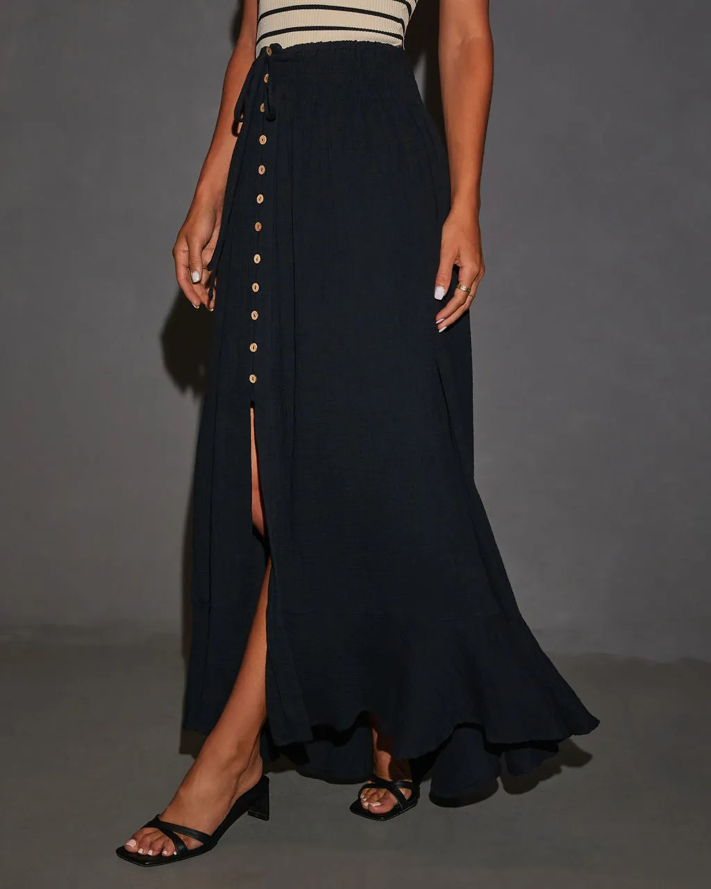 Serves Up Tie Waist Button Down Maxi Skirt sold by Vici product image thumbnail 3