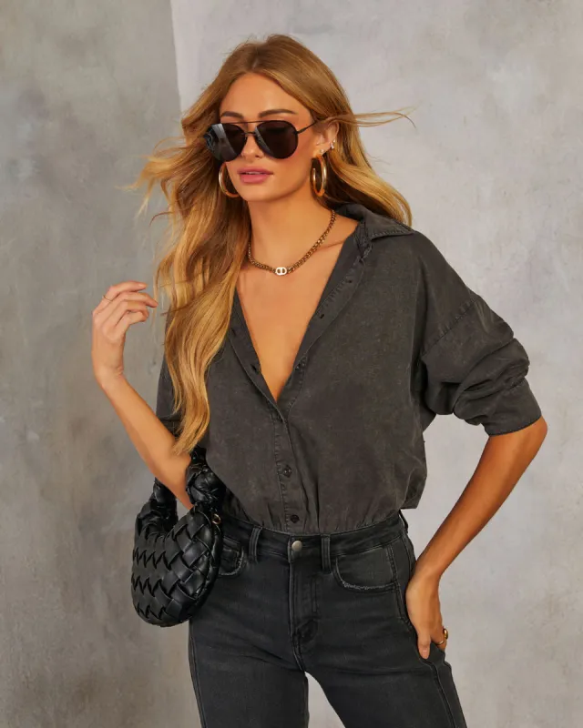On The Clock Button Down Bodysuit sold by Vici