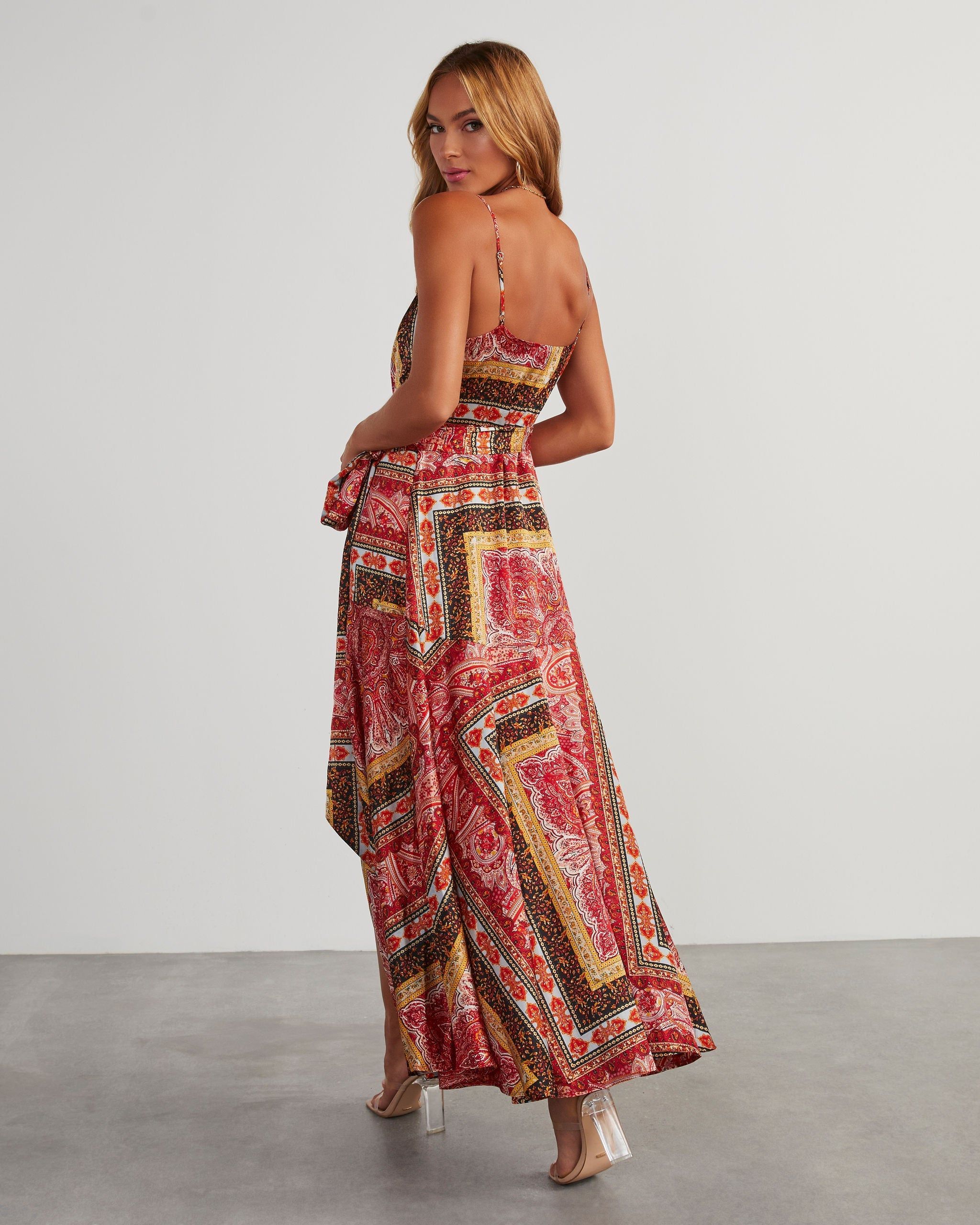 Jazz It Up Satin Printed Wrap Maxi Dress sold by Vici product image thumbnail 4