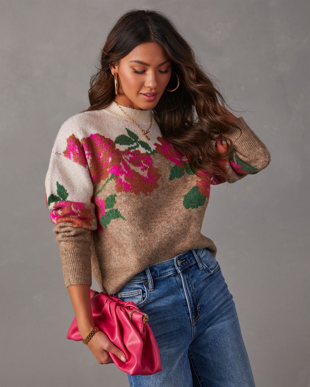 Vintage Rose Contrast Pullover Sweater sold by Vici