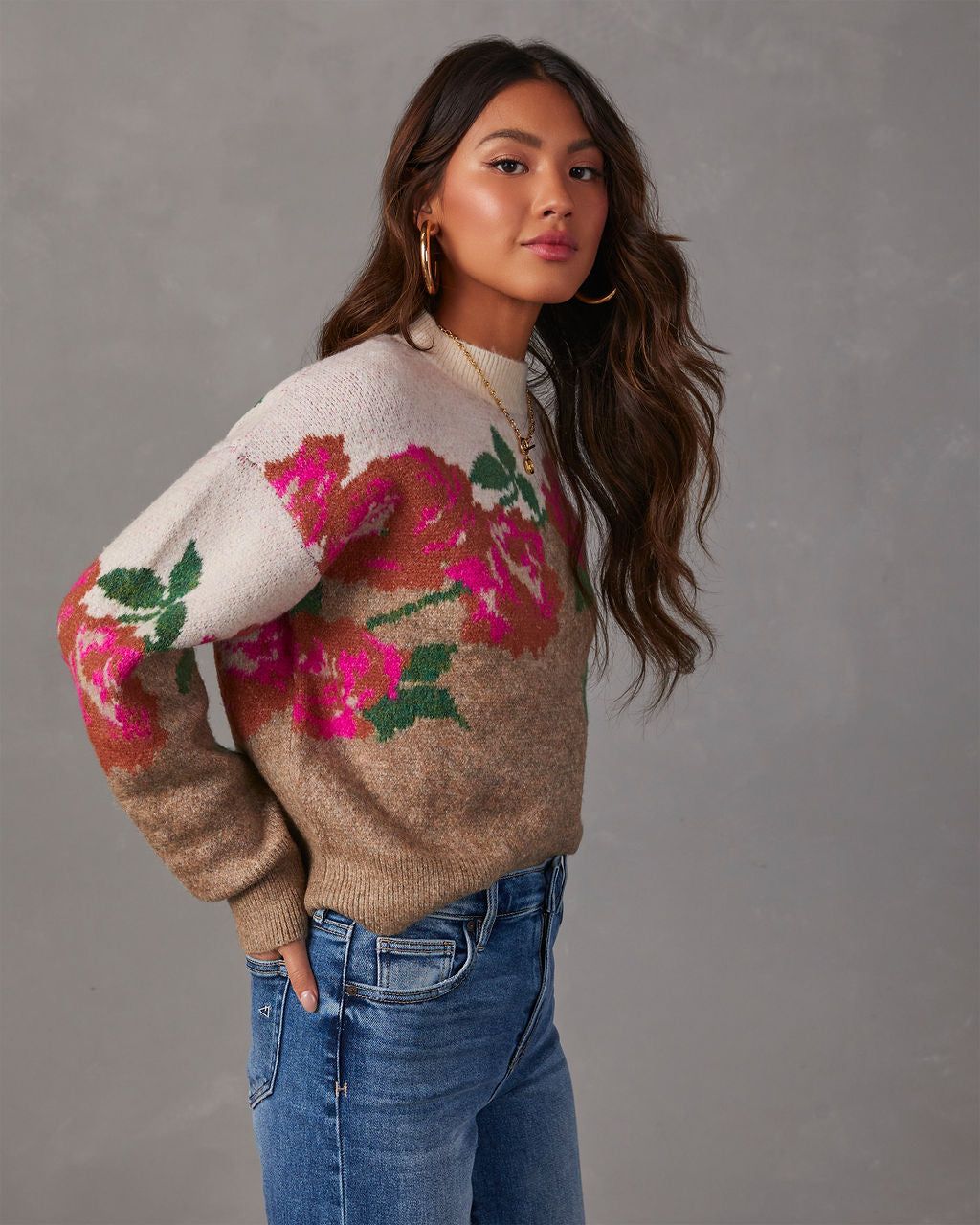 Vintage Rose Contrast Pullover Sweater sold by Vici product image thumbnail 4