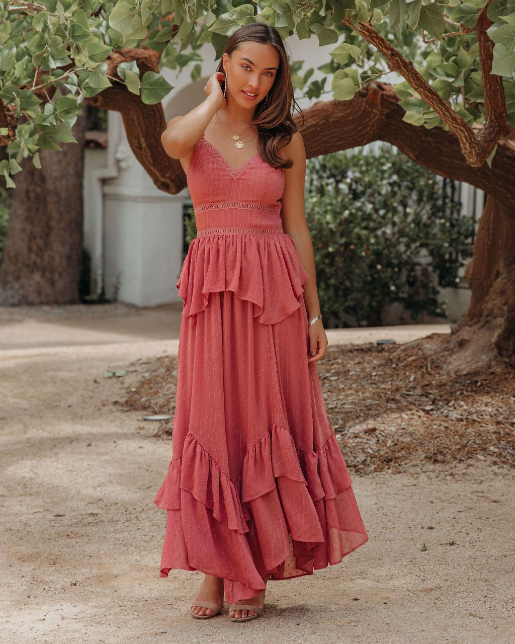 Remembered Always Swiss Dot Peplum Maxi Dress - Rose - FINAL SALE sold by Vici product image thumbnail 7