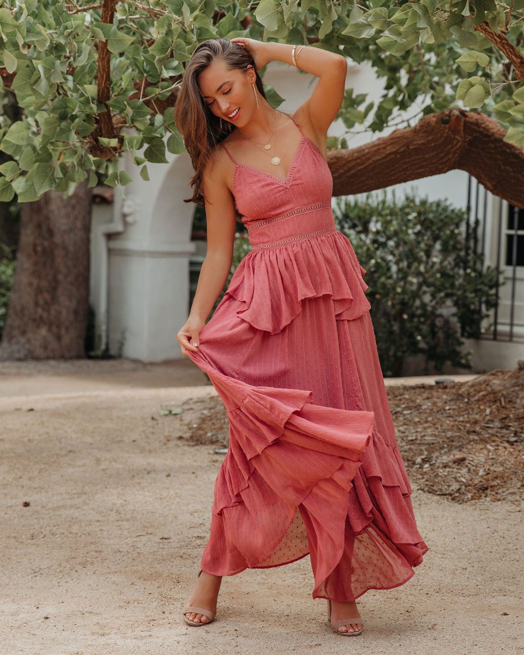 Remembered Always Swiss Dot Peplum Maxi Dress - Rose - FINAL SALE sold by Vici product image thumbnail 10