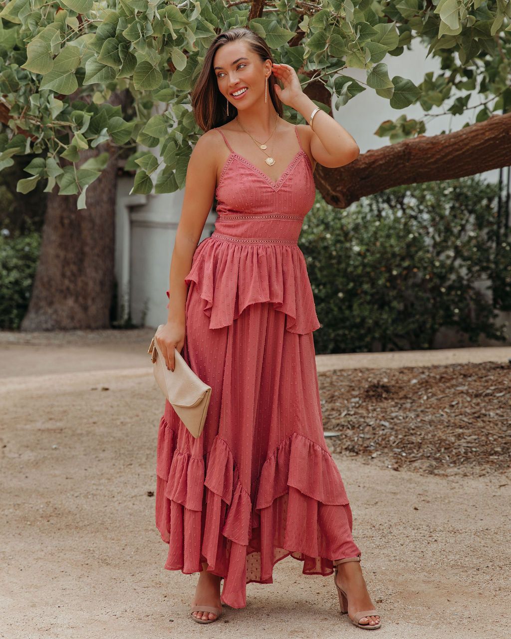 Remembered Always Swiss Dot Peplum Maxi Dress - Rose - FINAL SALE sold by Vici product image thumbnail 5