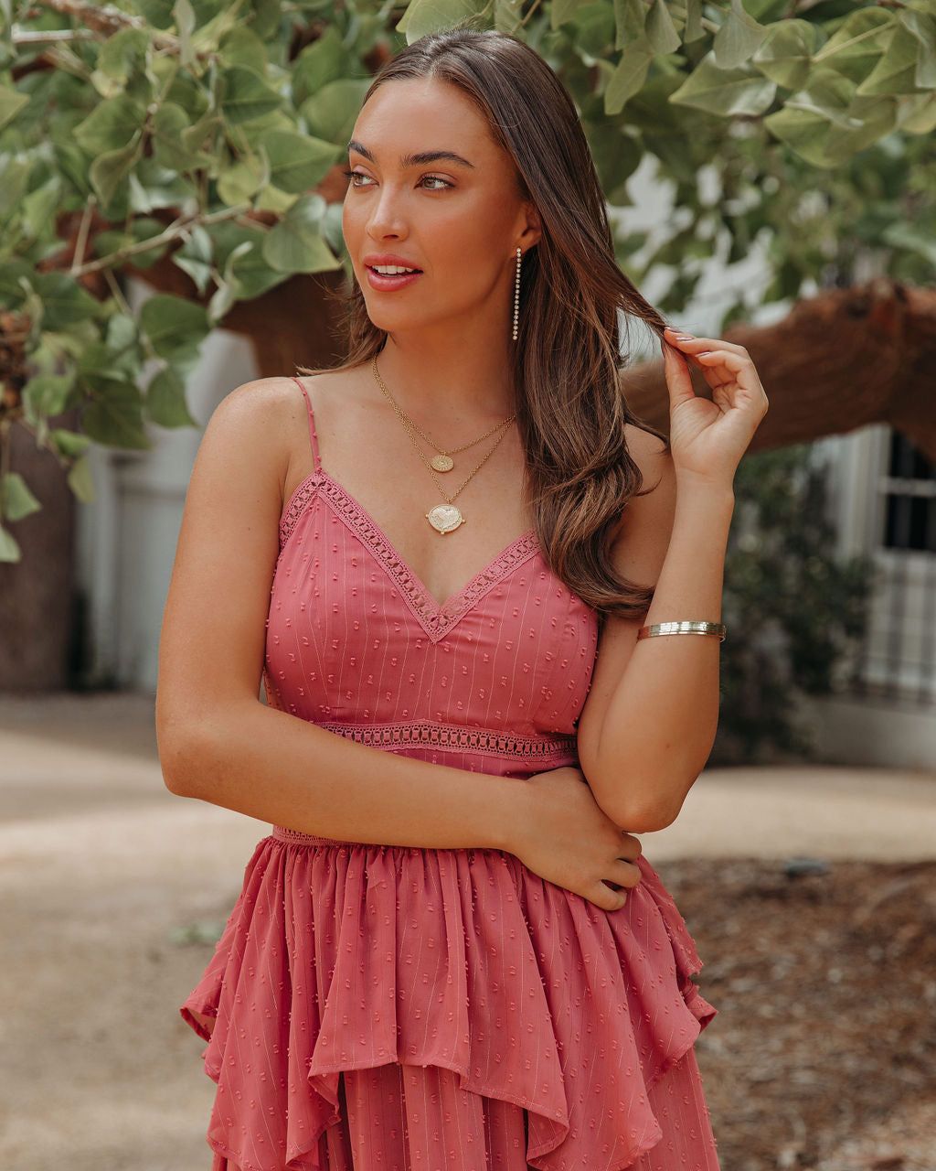 Remembered Always Swiss Dot Peplum Maxi Dress - Rose - FINAL SALE sold by Vici product image thumbnail 9