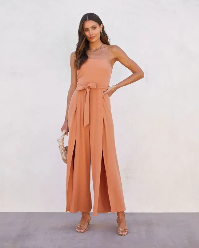 Nadia Strapless Slit Jumpsuit sold by Vici