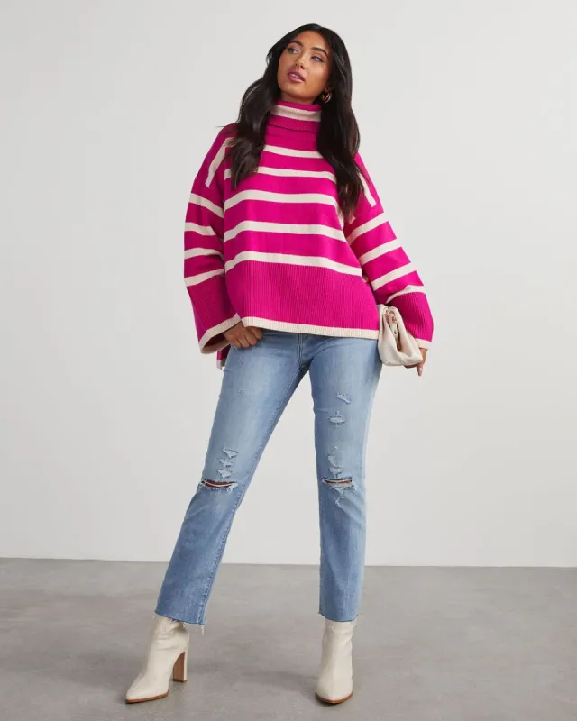 Evelyn Striped Turtleneck Sweater - Hot Pink sold by Vici