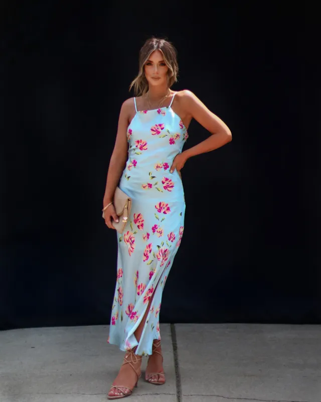 Monae Floral Asymmetrical Neck Midi Dress sold by Vici