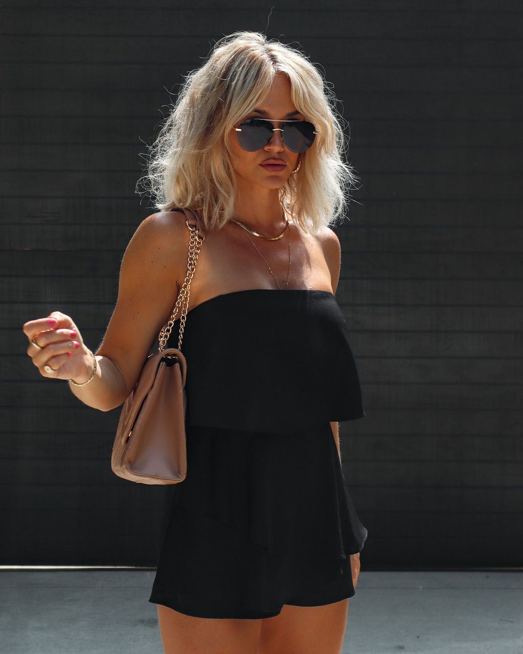 Carleigh Strapless Tiered Romper - Black - SALE sold by Vici