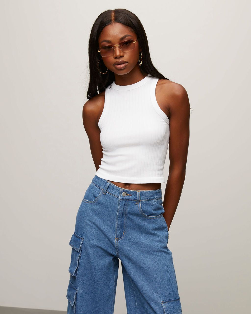 Joaquin Ribbed Crop Tank - White - FINAL SALE sold by Vici product image thumbnail 7