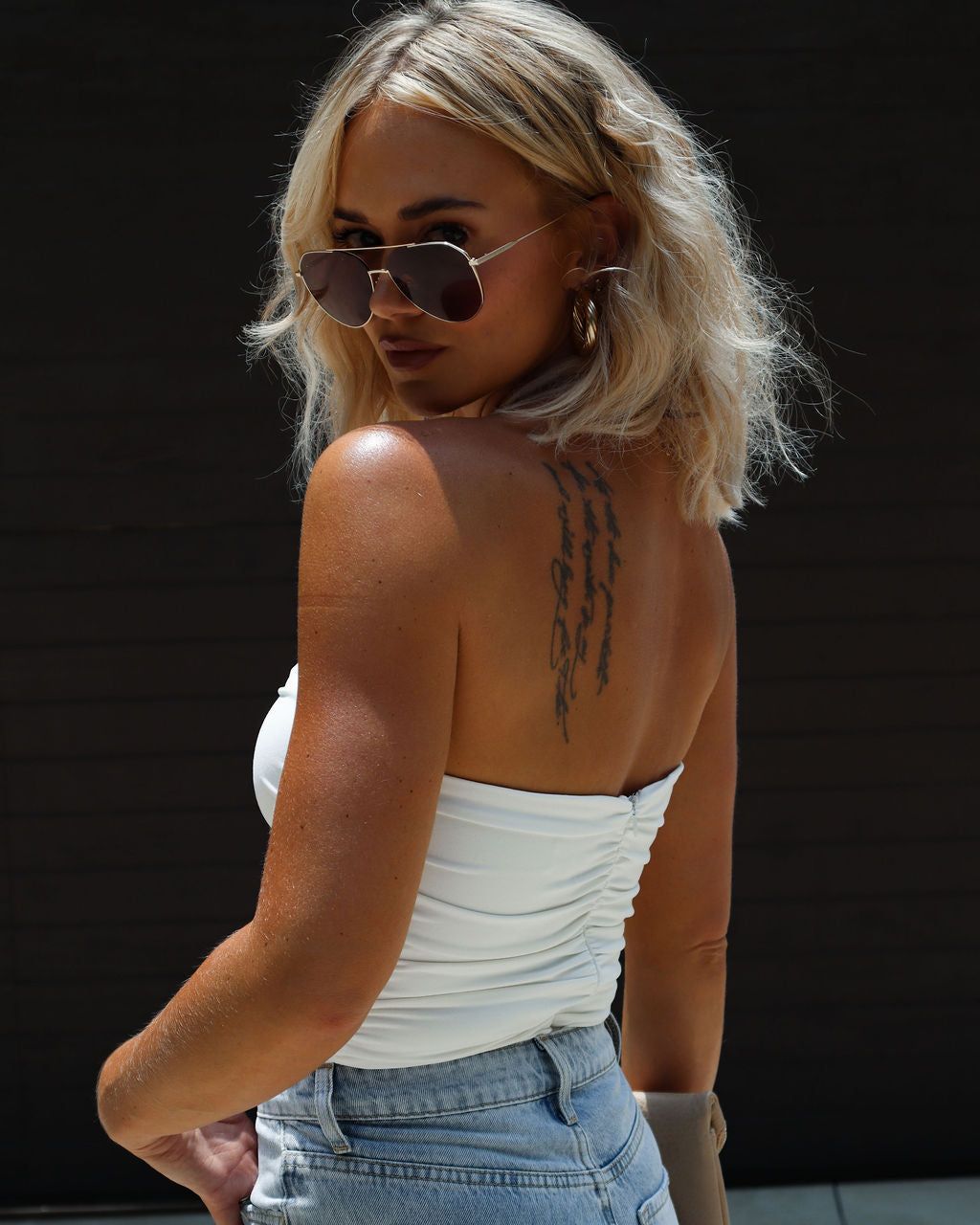 Jazlynn Strapless Ruched Cutout Bodysuit - White sold by Vici product image thumbnail 2