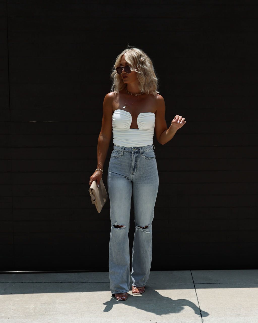 Jazlynn Strapless Ruched Cutout Bodysuit - White sold by Vici product image thumbnail 7