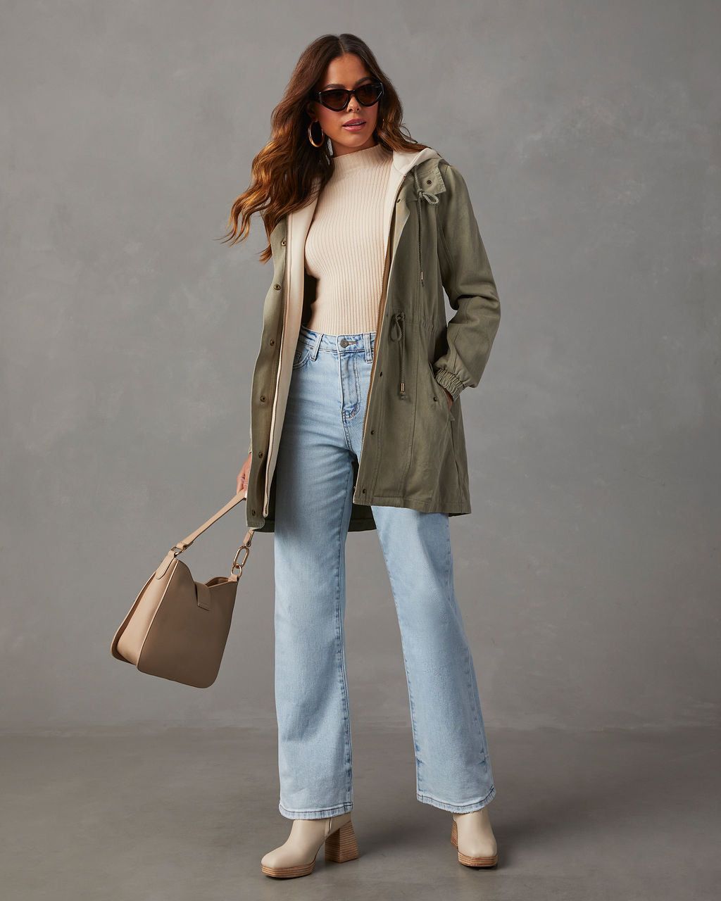 Russell Hooded Parka Jacket - Light Olive sold by Vici