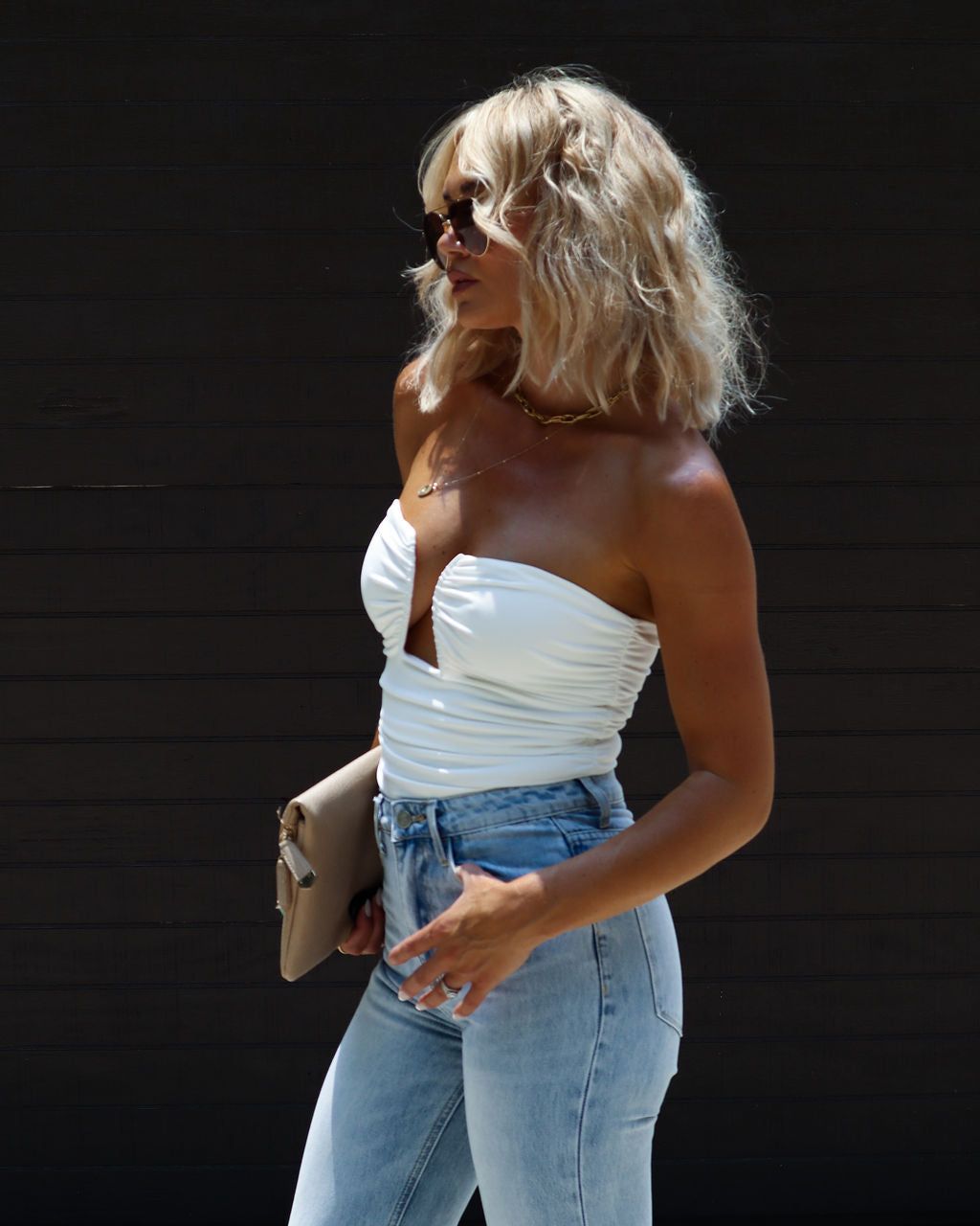 Jazlynn Strapless Ruched Cutout Bodysuit - White sold by Vici product image thumbnail 4