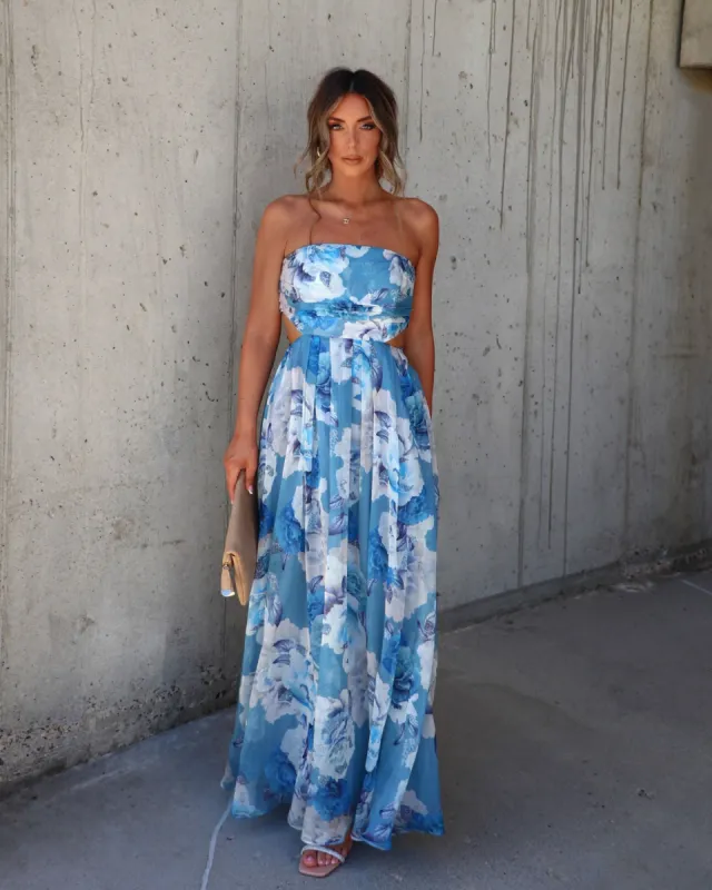 Savina Strapless Floral Maxi Dress sold by Vici