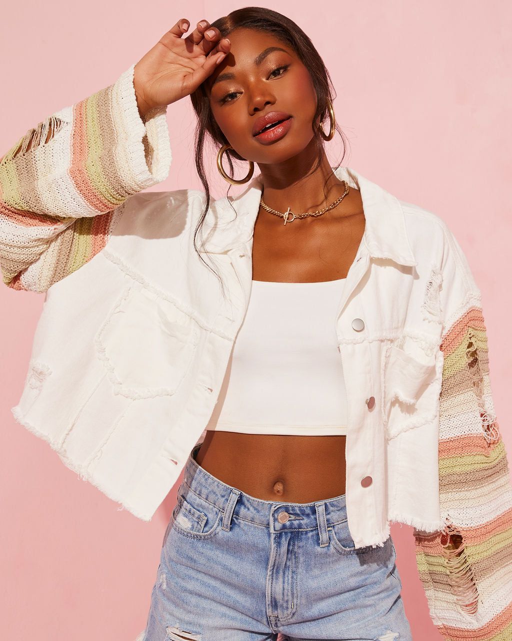 Hotline Cropped Knit Contrast Jacket sold by Vici product image thumbnail 5