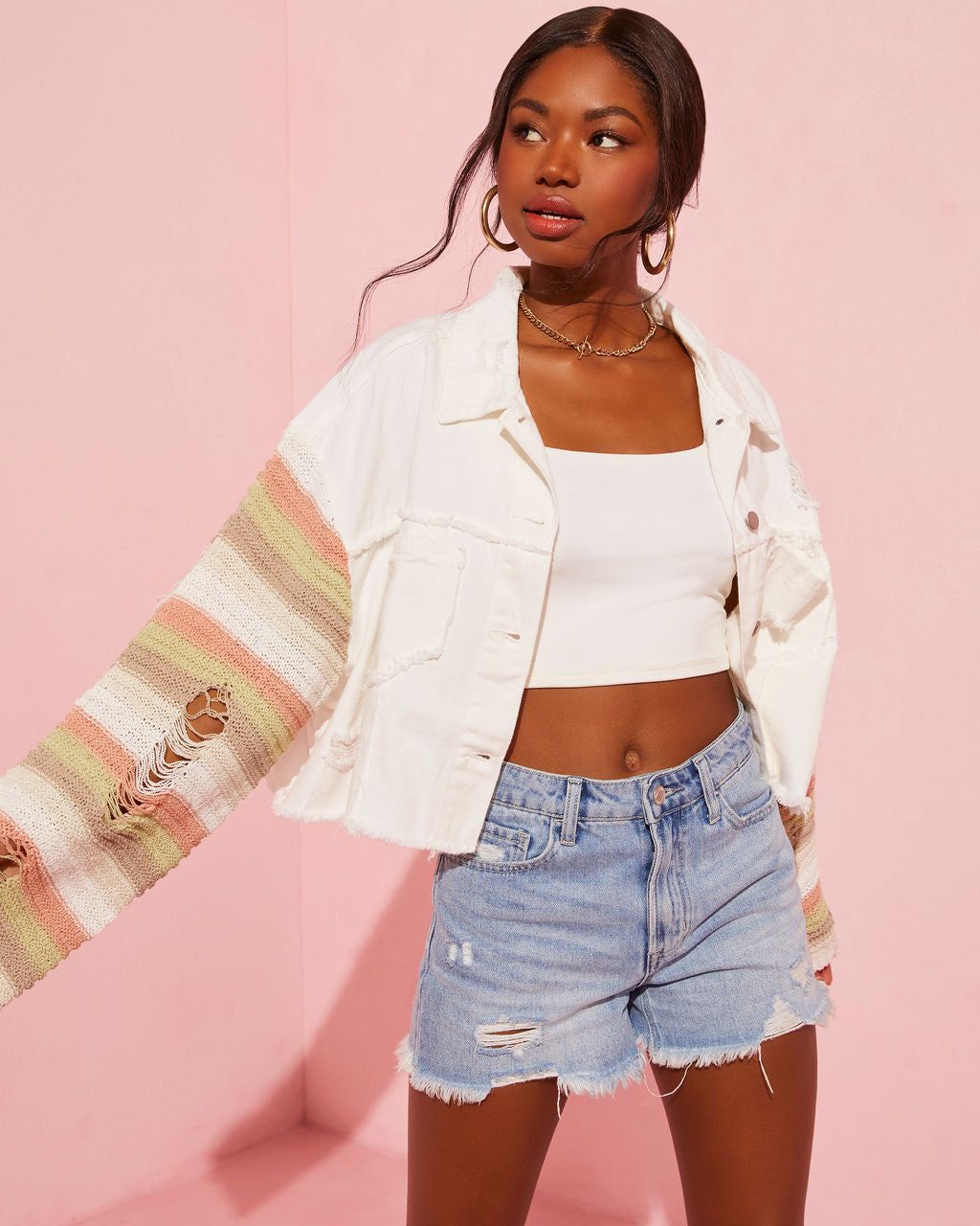 Hotline Cropped Knit Contrast Jacket sold by Vici product image thumbnail 2