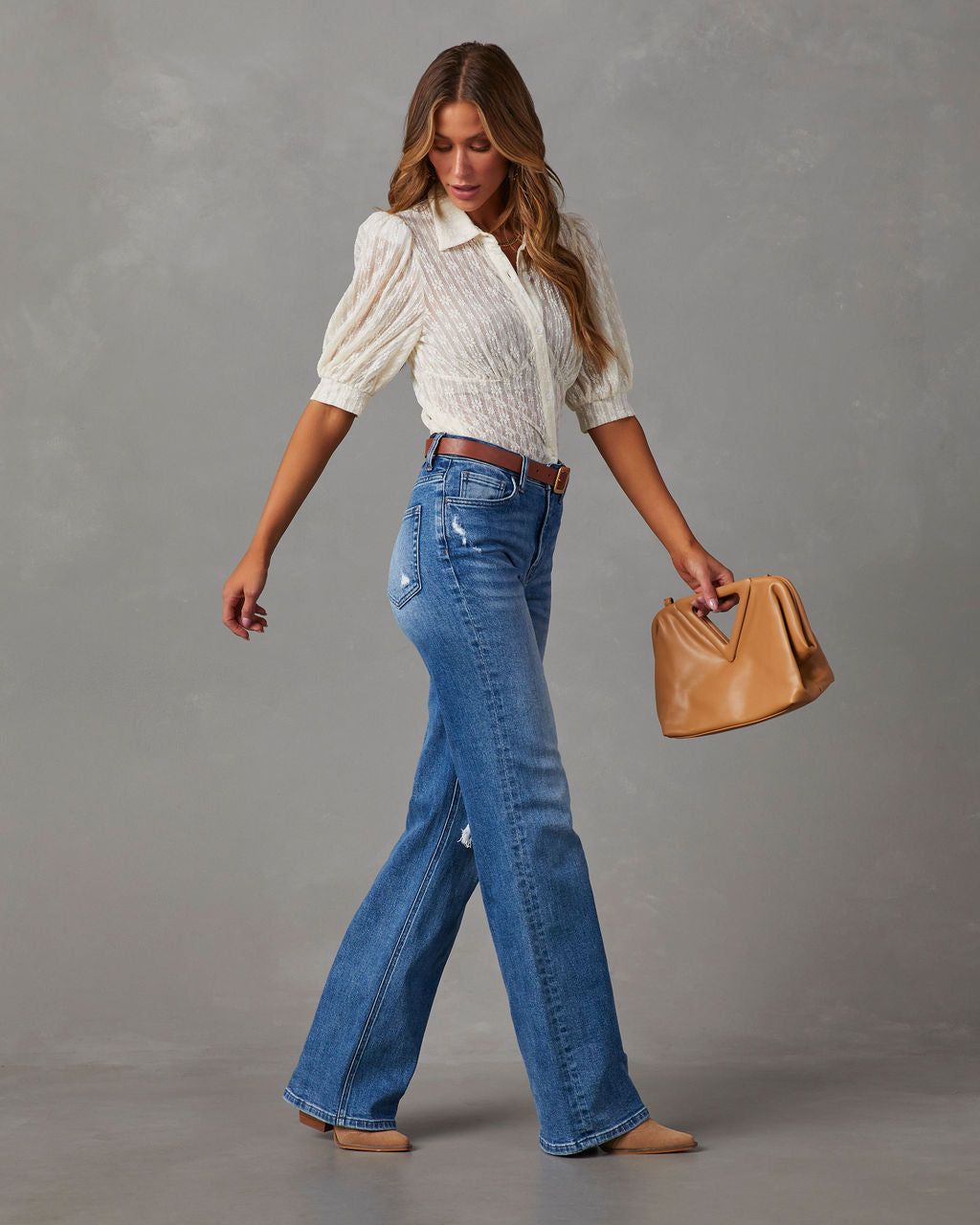 Secrets Revealed Lace Button Down Top - Cream sold by Vici product image thumbnail 3