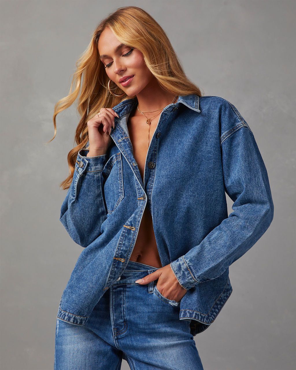 Marlan Denim Shacket - Medium Wash sold by Vici product image thumbnail 3