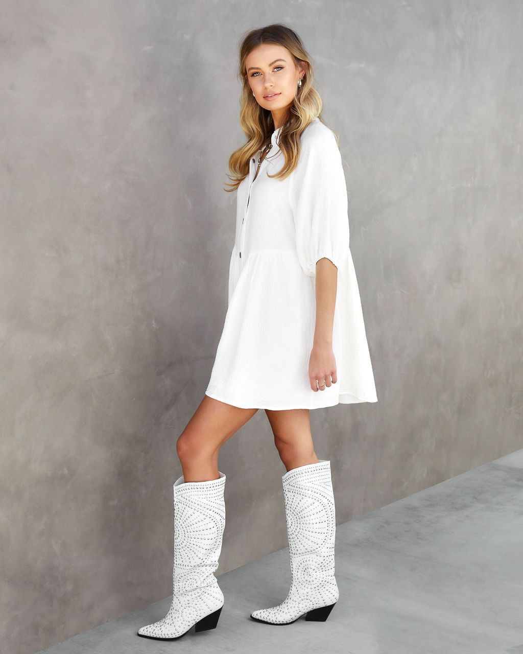 Irina Cotton Puff Sleeve Mini Dress - White - FINAL SALE sold by Vici product image thumbnail 6