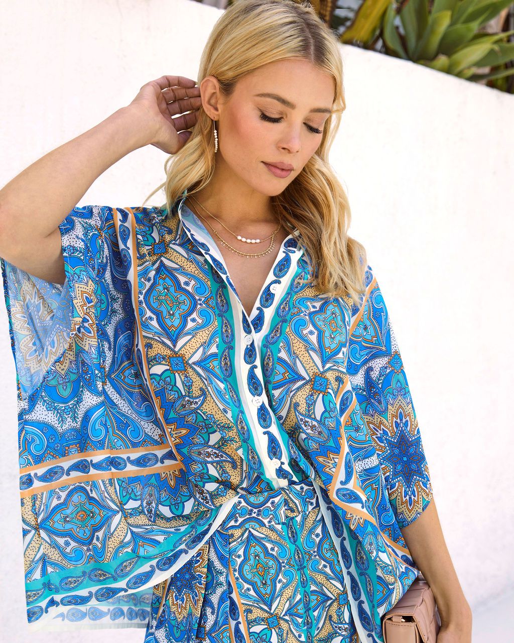 Summer In Santorini Printed Button Down Top - FINAL SALE sold by Vici