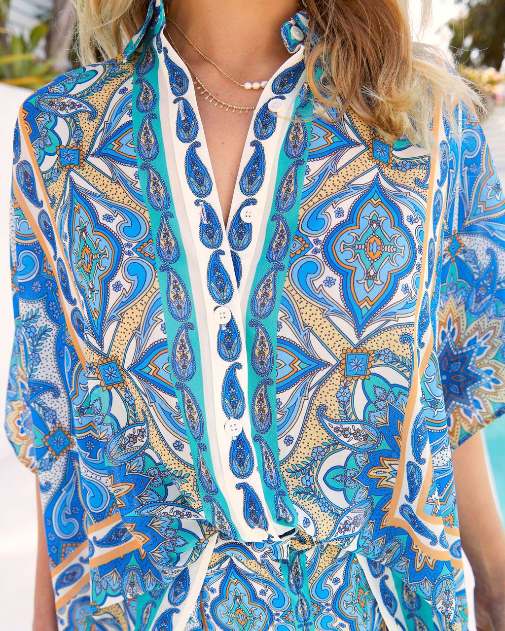 Summer In Santorini Printed Button Down Top - FINAL SALE sold by Vici product image thumbnail 3