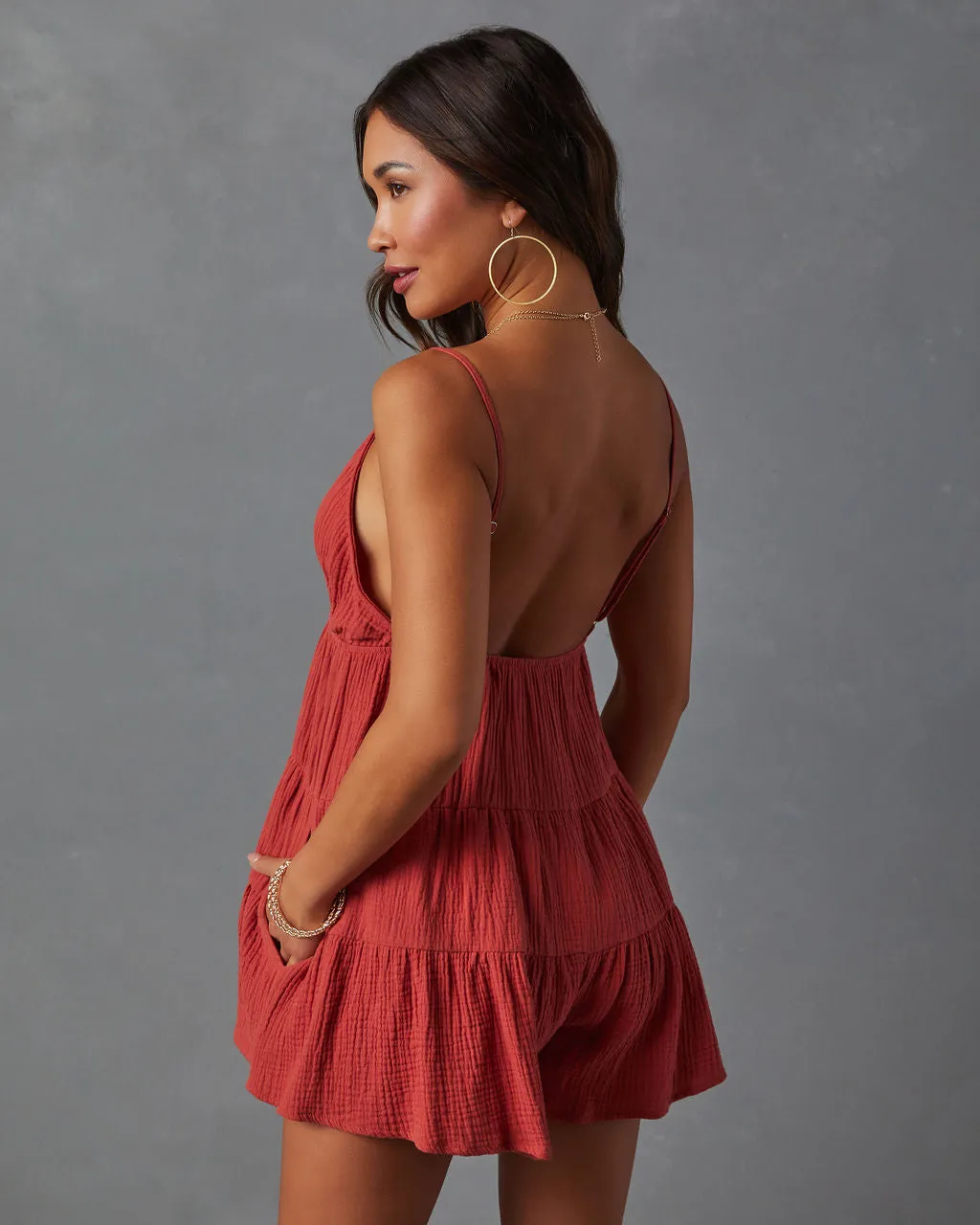 Shelby Cotton Pocketed Tiered Romper sold by Vici product image thumbnail 4