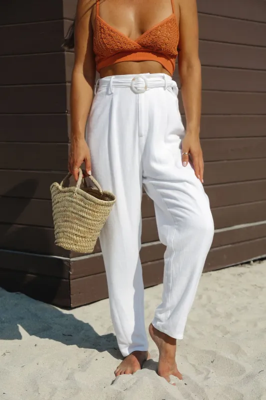 Leila Belted Linen Trouser Pants sold by Vici