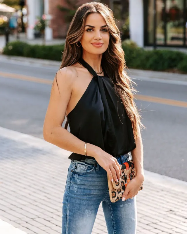 Opal Satin Halter Bodysuit - Black - FINAL SALE made by Vici