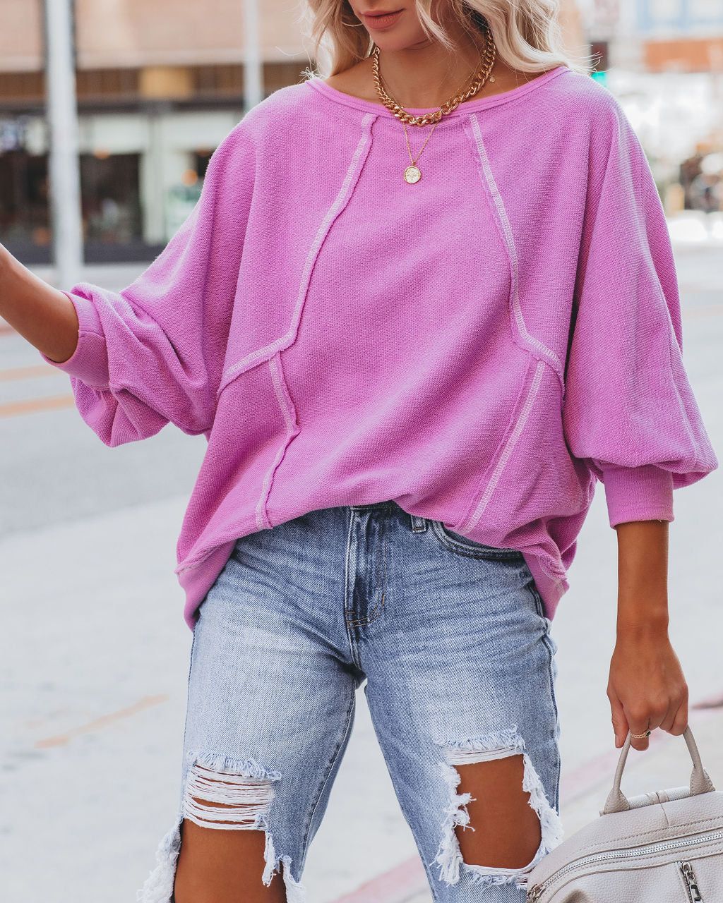 Brison Cotton Blend French Terry Pullover - Lavender - FINAL SALE sold by Vici product image thumbnail 5