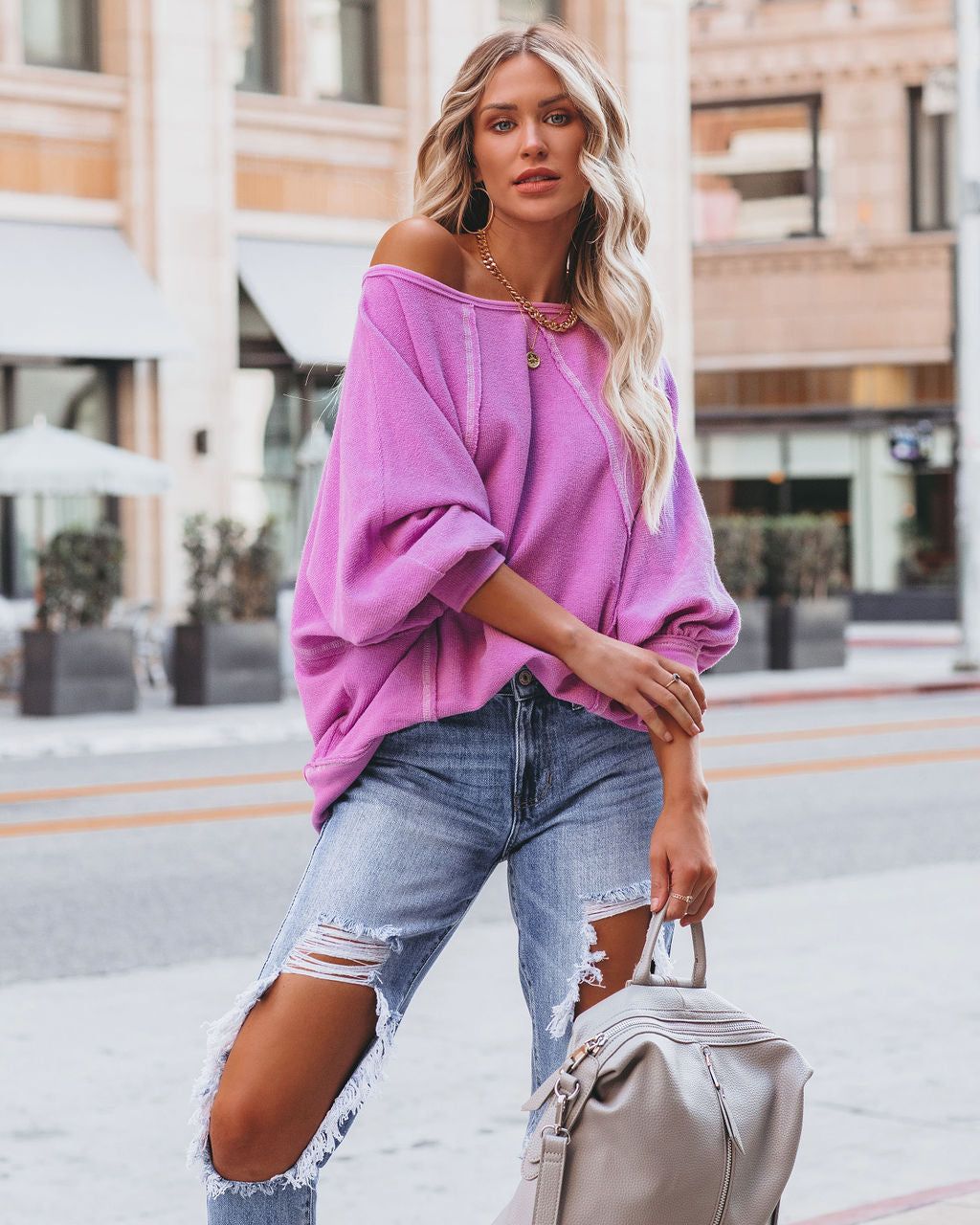 Brison Cotton Blend French Terry Pullover - Lavender - FINAL SALE sold by Vici product image thumbnail 6