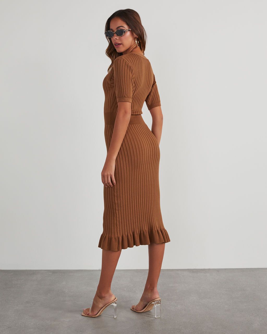 Jourdan Short Sleeve Button Front Sweater Dress - Brown sold by Vici product image thumbnail 4
