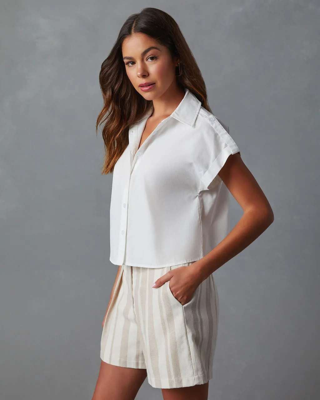 Lyanna Cotton Boxy Cropped Button Down Shirt sold by Vici product image thumbnail 4