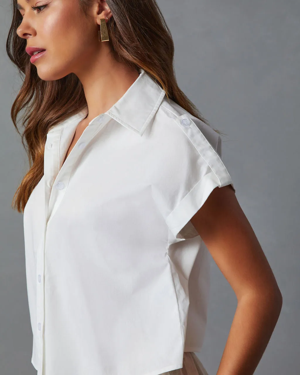 Lyanna Cotton Boxy Cropped Button Down Shirt sold by Vici product image thumbnail 3