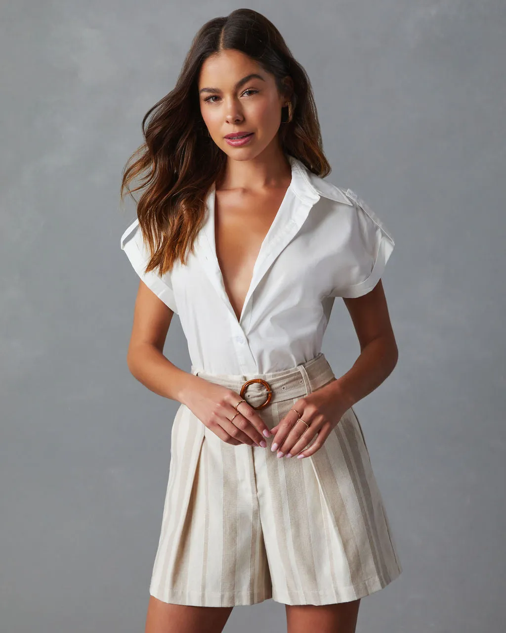 Lyanna Cotton Boxy Cropped Button Down Shirt sold by Vici product image thumbnail 5