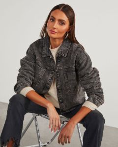 Humphries Cropped Denim Jacket - Black - SALE sold by Vici