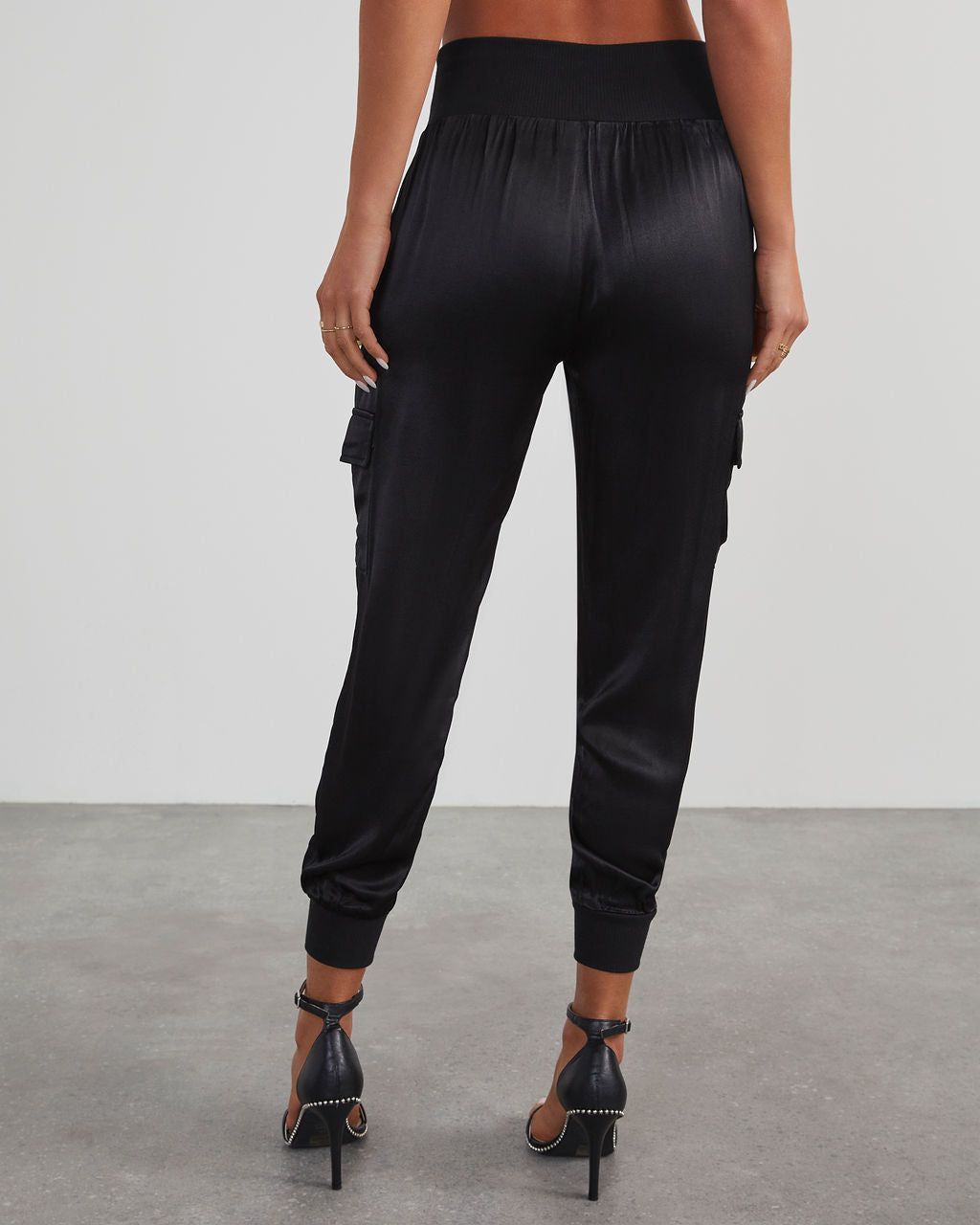 Luxe Look Satin Pocketed Joggers - Black sold by Vici product image thumbnail 4