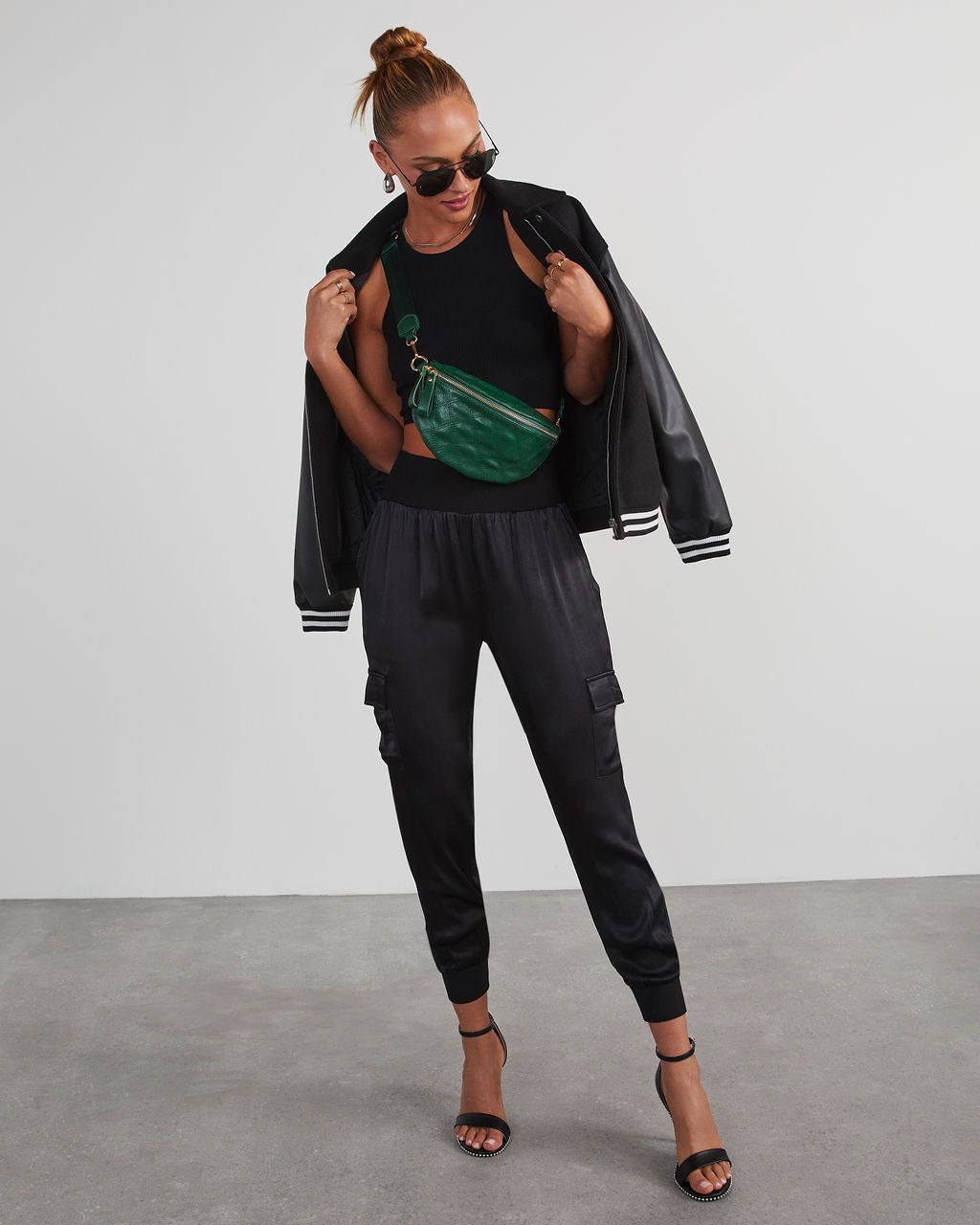 Luxe Look Satin Pocketed Joggers - Black sold by Vici product image thumbnail 6