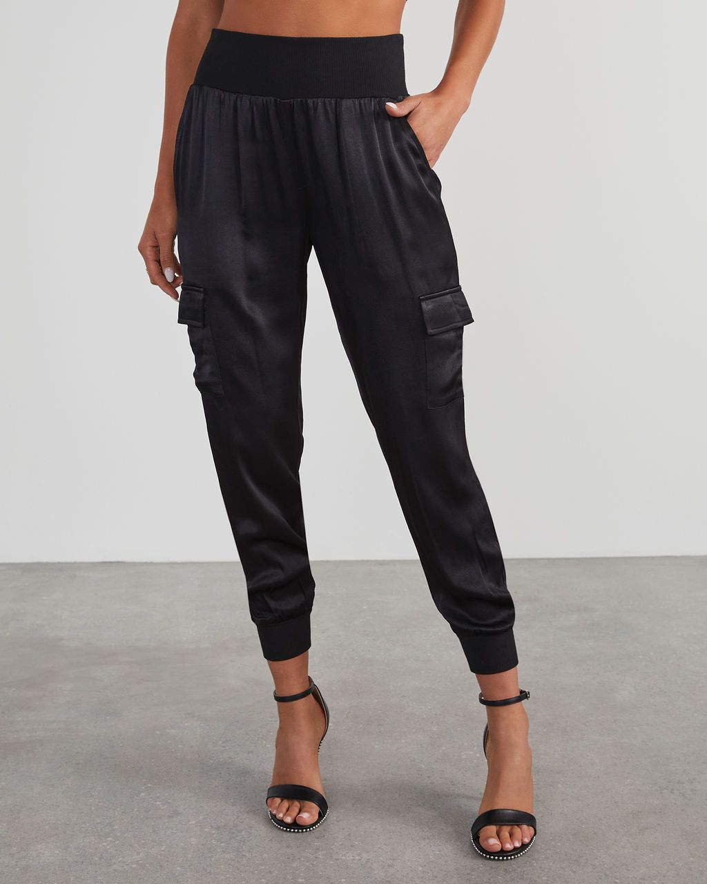 Luxe Look Satin Pocketed Joggers - Black sold by Vici product image thumbnail 5