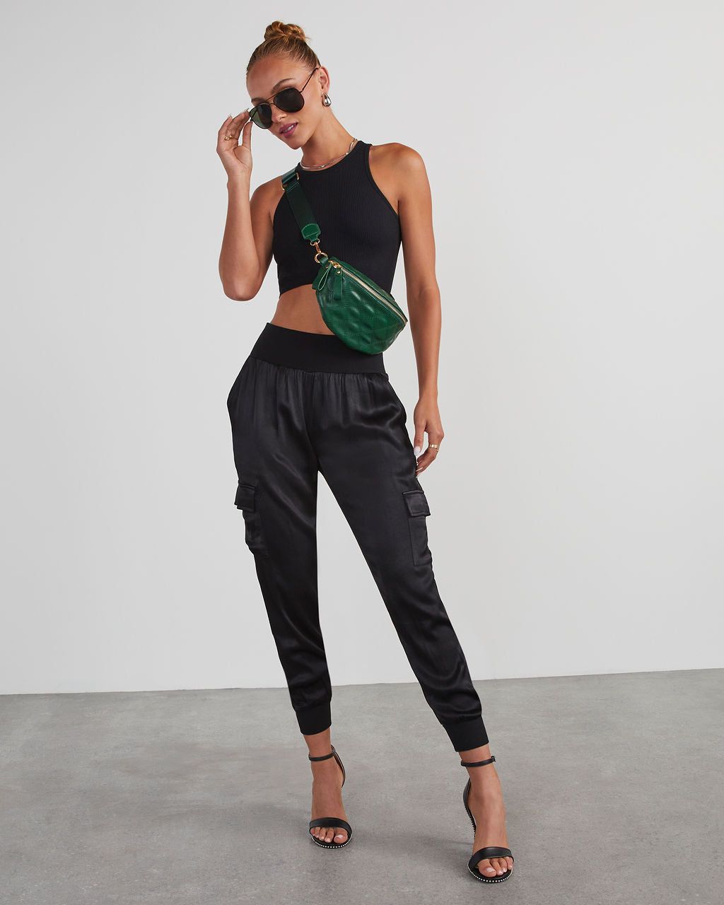 Luxe Look Satin Pocketed Joggers - Black sold by Vici product image thumbnail 3
