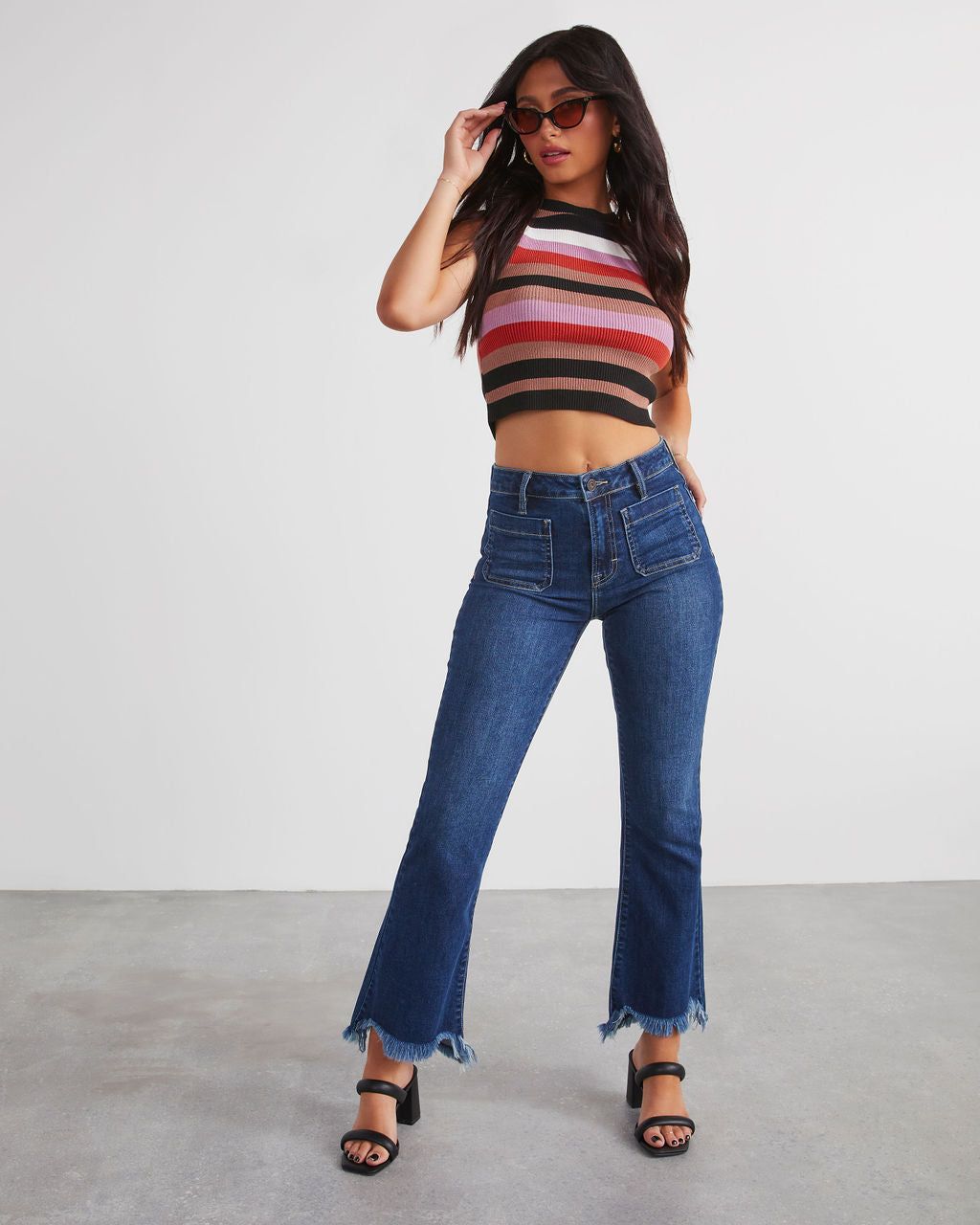 Ricci Mid Rise Kick Flare Jeans - Dark Wash - SALE sold by Vici