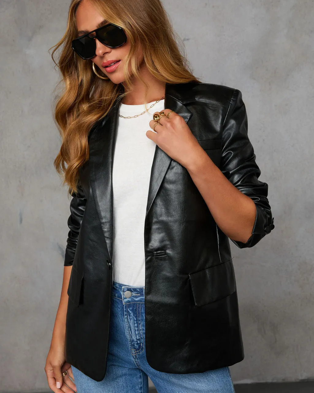 Edgy Feeling Faux Leather Blazer sold by Vici product image thumbnail 5