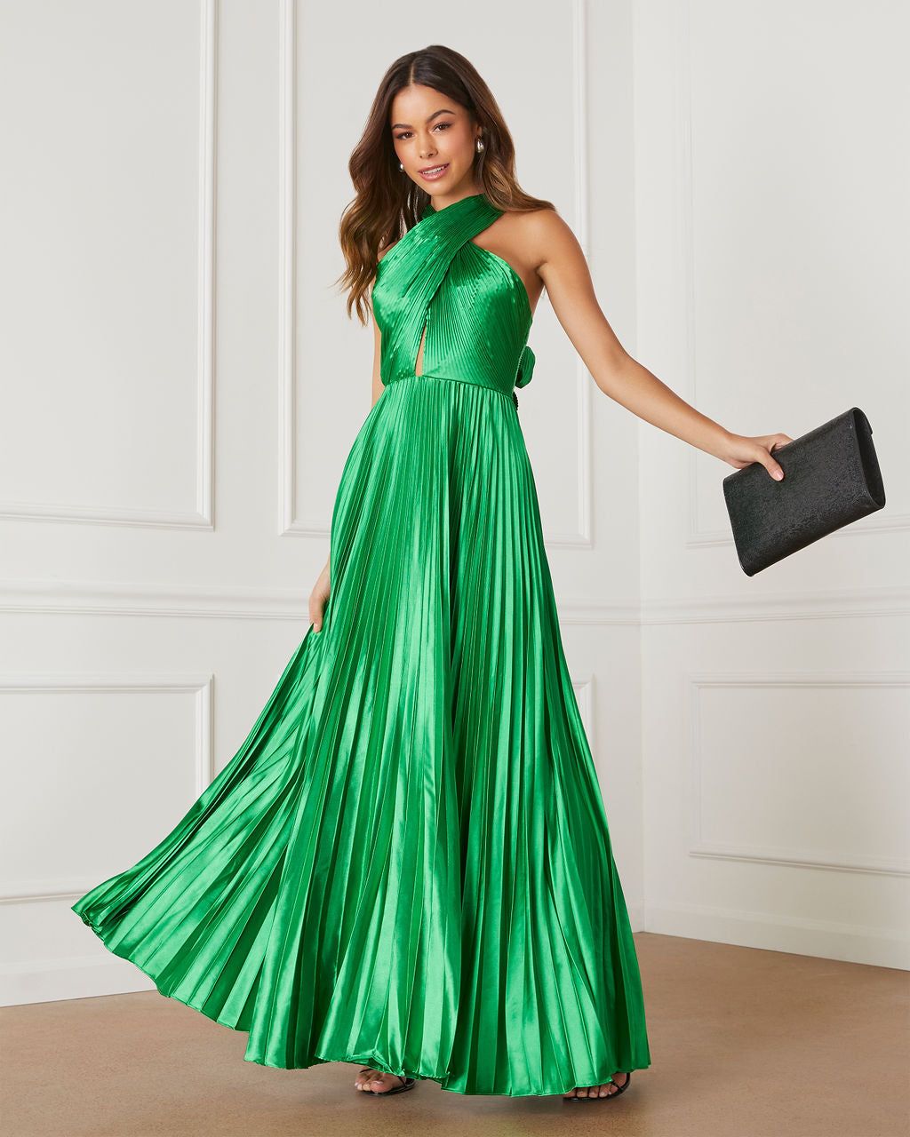Annalise Satin Pleated Halter Maxi Dress sold by Vici product image thumbnail 4